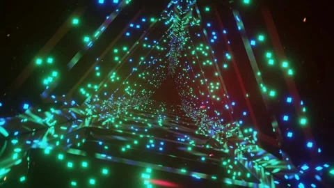 Neon Green Triangular Tunnel with Glowing Lights Stock Footage 307126071