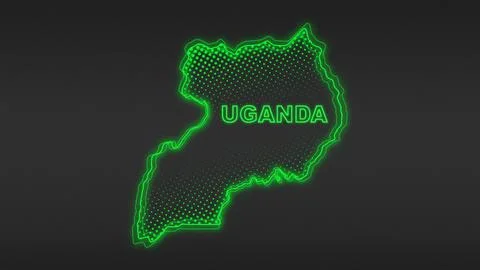 Neon Green Uganda Map Outline Futuristic Digital Glow Halftone Illustration Stock Illustration