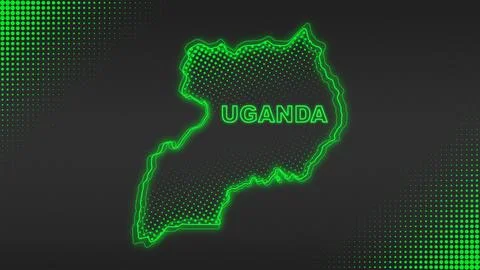 Neon Green Uganda Map Outline Futuristic Digital Glow Halftone Illustration Stock Illustration