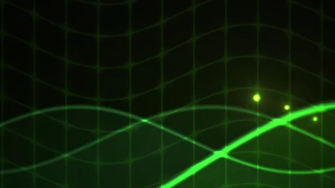Neon green waveform on dark grid background with glowing dots. Stock Footage 337516007