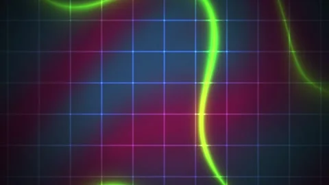 Neon Green Waves on Grid Background. Stock Footage 340036633