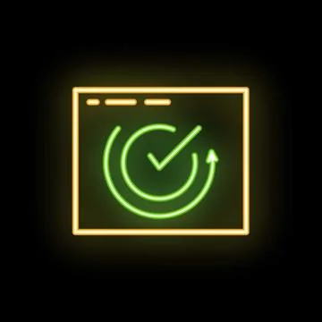 Neon green website update with checkmark inside circular arrow on black bac.. Stock Illustration
