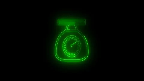 Neon green Weighing Scale Icon Animation on Black Background.Glowing kitche.. Stock Footage 340243295