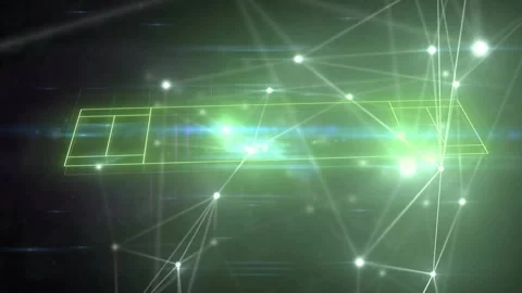 Neon green wireframe plane appearing in dark void, rotating, pulsing and Stockbeeldmateriaal 321162017