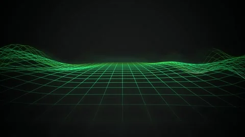 Neon green wireframe terrain grid flying forward seamless loop motion Stock Footage 343898763