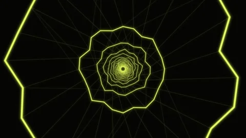 Neon green wireframe tunnel animation on black background Stock Footage 336342148