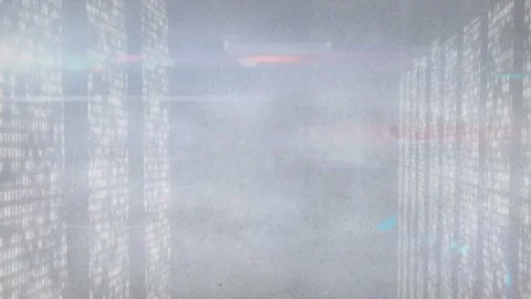 Neon grey light trails over computer code program coding and technology concept Stock Footage 329032899