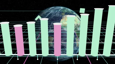 Neon grid activating mint and pink cylinders rising and varying, visualizing Stock Footage 335637235