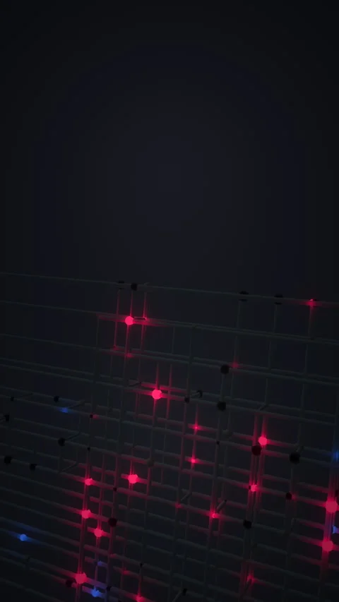 Neon Grid Background with Glowing Blue and Pink Light Nodes Vertical 9:16 Stock Footage 348913730