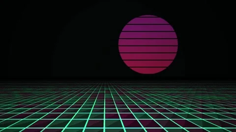 Neon Grid Background with Purple Sun. Stock Footage 334671855