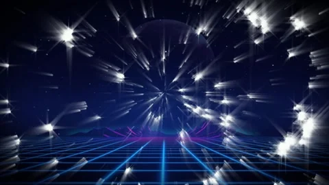 Neon grid background with sparkling lights Stock Footage 338216247