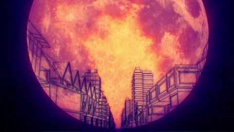 Neon Grid City under Moonlight Retro Loop Stock Footage 326848376