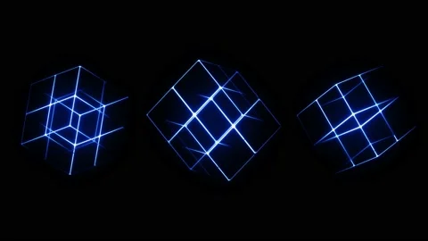 Neon grid, cubic graphic elements, animation loop. Stock Footage 188697240