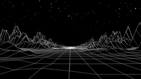 Neon Grid: Digital Wireframe Mountainscape Stock Footage 339269069
