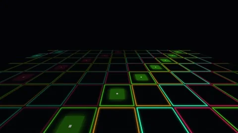 Neon Grid Floor Animation with Glitch Effect Stock Footage 343411653