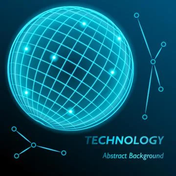 Neon grid globe background. Sphere with modern neon glow. Vector illustration. Stock Illustration