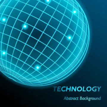 Neon grid globe background. Sphere with modern neon glow. Vector illustration. Stock Illustration
