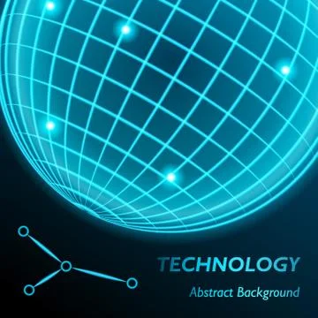 Neon grid globe background. Sphere with modern neon glow. Vector illustration. Stock Illustration