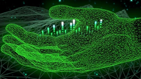 Neon grid hand futuristic equalizer visualization. Seamless loop. 動画素材 128323980