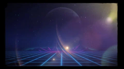 Neon grid landscape with glowing orb Stock-Footage 338235029