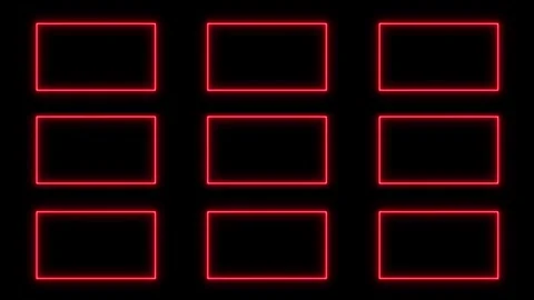 Neon grid of nine red rectangular frames glowing against black background Stock Footage 334829714