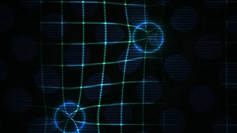 Neon Grid Pattern with Blue Circles on Black Background. Stock Footage 335536085