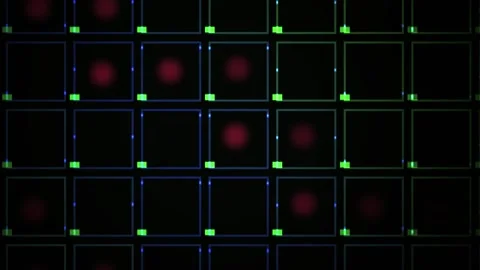 Neon grid with red dots pattern. Stock Footage 340036758