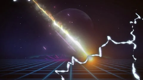 Neon grid space background with glowing beams Stock Footage 338216240