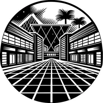 Neon Grid Synthwave Landscape in 1980s Retro Style Stock Illustration