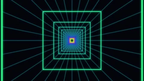 Neon grid tunnel animation in retro 80s synthwave style Stock Footage 336353236