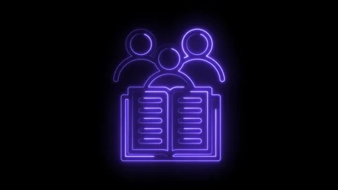 Neon group study book education concept blinking bright purple light on bla.. Stock Footage 346007679