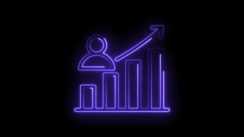 Neon growing bar graph animation with person icon demonstrating business growth Stock Footage 330778120