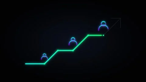 Neon growth chart with user icons rising upward business success and career.. Stock Footage 344861966
