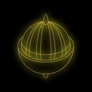 Neon gyroscope spinning on black background Stock Illustration