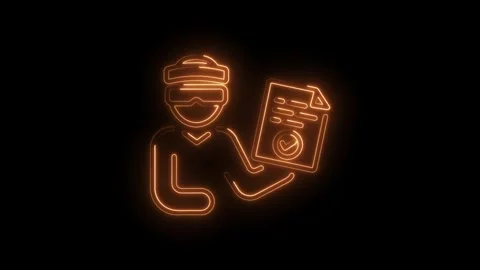 Neon hacker with stolen data concept glowing outline against black background Stock Footage 345985224