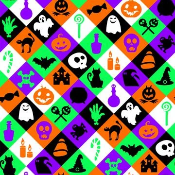 Neon Halloween Rhombus Seamless Pattern Stock Illustration