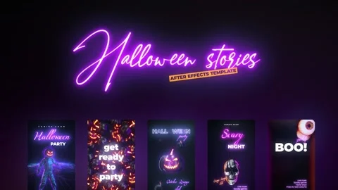 Neon Halloween Stories Stock After Effects