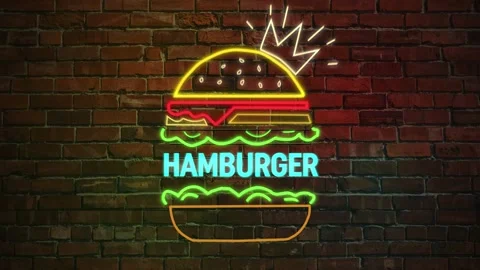 Neon hamburger sign. Stock Footage 145679673