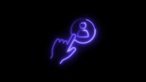 Neon hand cursor clicking on user profile icon animation Stock Footage 308215967