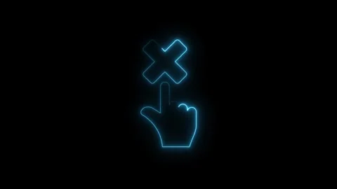 Neon hand cursor clicking x mark button on black background digital animation Stock Footage 308605543