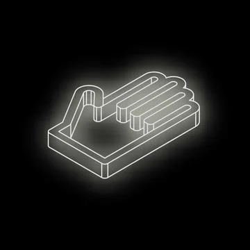 Neon hand cursor glowing on dark background, symbolizing clicking, interactin Stock Illustration