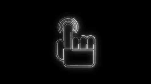 Neon hand cursor pressing touch screen button animation on black background Stock Footage 314541309