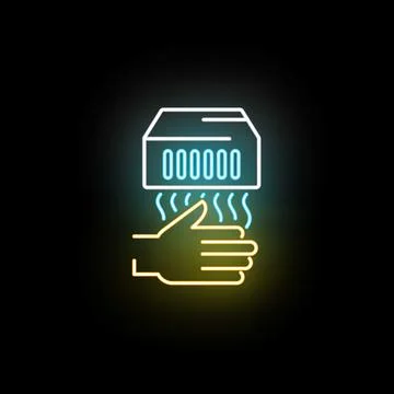 Neon hand dryer glowing representing bathroom hygiene concept Stock Illustration