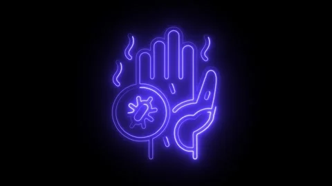 Neon hand with germs graphic motion video for handwashing hygiene concept Stock Footage 309913863