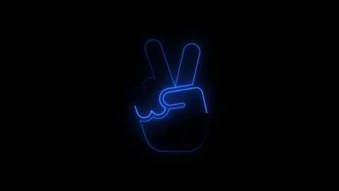 Neon hand gesture of peace sign performing a hand sign Stock Footage 345833799