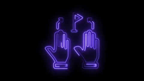 Neon hand gestures with arrows and flag indicating direction or success concept Stock Footage 330782349