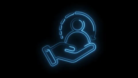 Neon hand holding customer retention symbol customer service and support co.. Stock Footage 346002371