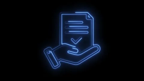 Neon hand holding document with checkmark animation for agreement or approval Stock Footage 330777471