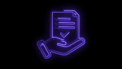 Neon hand holding document with tick check mark on approval with isolated Stock Footage 330777470