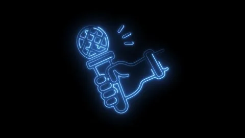 Neon hand holding a microphone for karaoke singing live performance or podcast Stock Footage 330776546